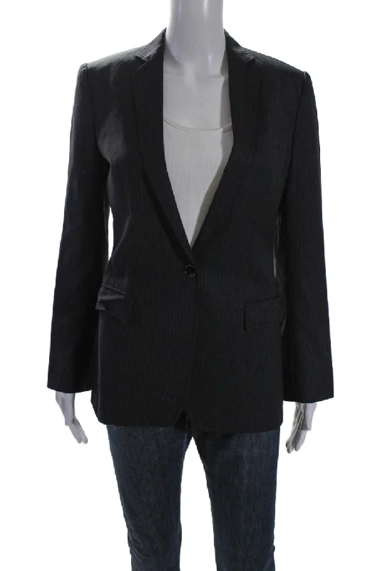 Dolce & Gabbana Womens Striped Single Button Blazer Jacket Black