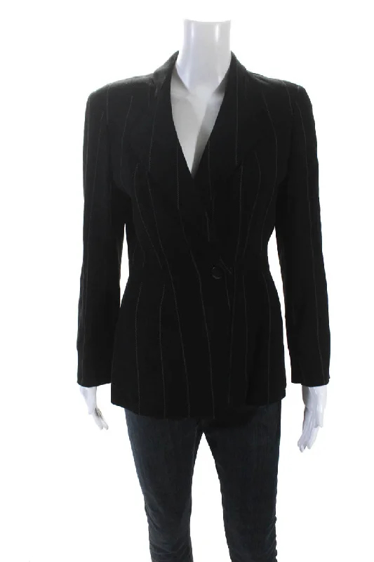 Giorgio Armani Le Collezioni Womens  Pinstriped Blazer Black Wool