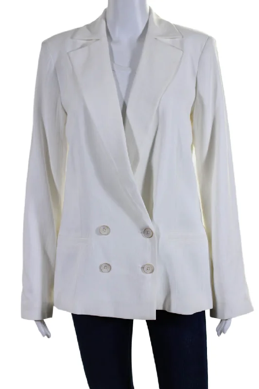 Paige Womens Notch Collar Double Breasted Button Up Blazer Jacket White