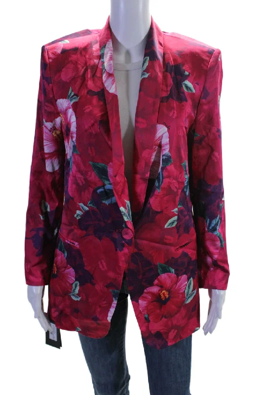 Pinko Womens Floral Collared Long Sleeve Button Up Blazer Jacket Pink