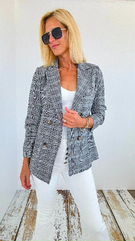 Preptastic Gray Brown Plaid Blazer