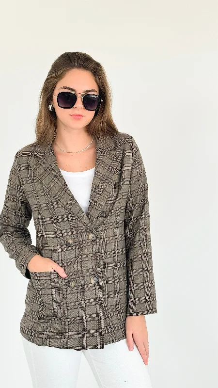 Preptastic Brown & Tan Plaid Blazer