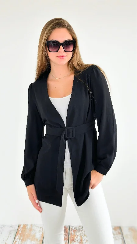 Timeless Elegance Wrap Blazer - Black