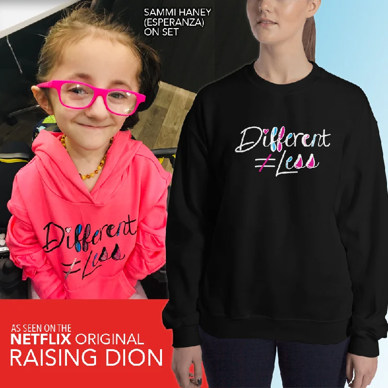 Different Does Not Equal Less (As Seen on Netflix's Raising Dion) Sweatshirt Dark Colors