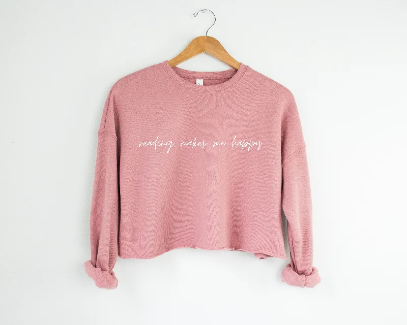 reading makes me happy crop sweatshirt