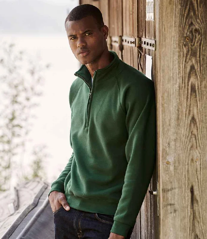 Fruit of the Loom Premium Zip Neck Sweatshirt | Bottle Green