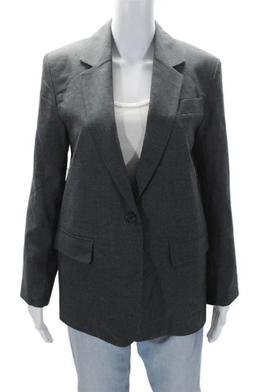 Almina Womens Wool Blend Notch Collar Button Up Blazer Jacket Gray