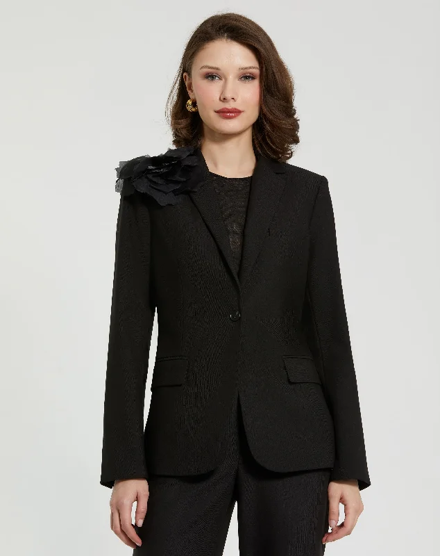 Classic Crepe Blazer Jacket With Flower