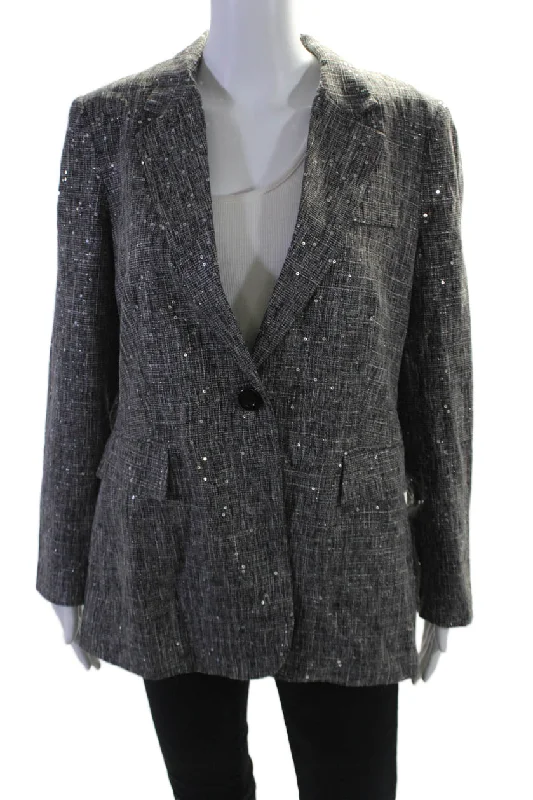 Insight Womens Holiday sparkle Sequined Blazer Jacket Black White