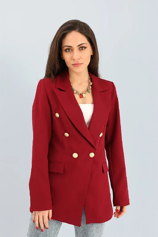 Women's Blazer Fleto Pocket Atlas Fabric Jacket - Burgundy