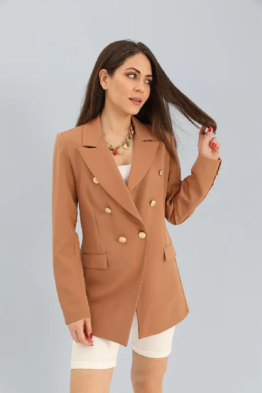 Women's Blazer Fleto Pocket Atlas Fabric Jacket - Camel