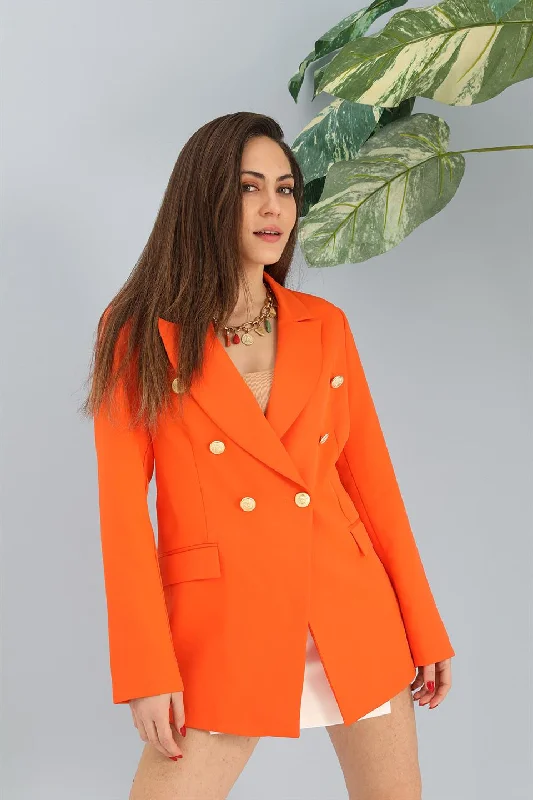 Women's Blazer Fleto Pocket Atlas Fabric Jacket - Orange