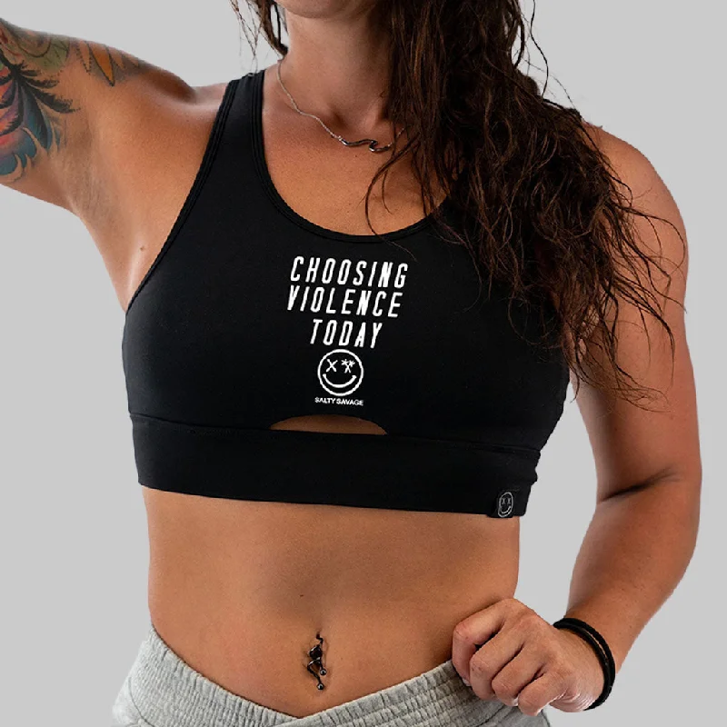 Salty Savage Ladies “Choosing Violence Today” Peekaboo Sports Bra | Cocoa Beach Performance