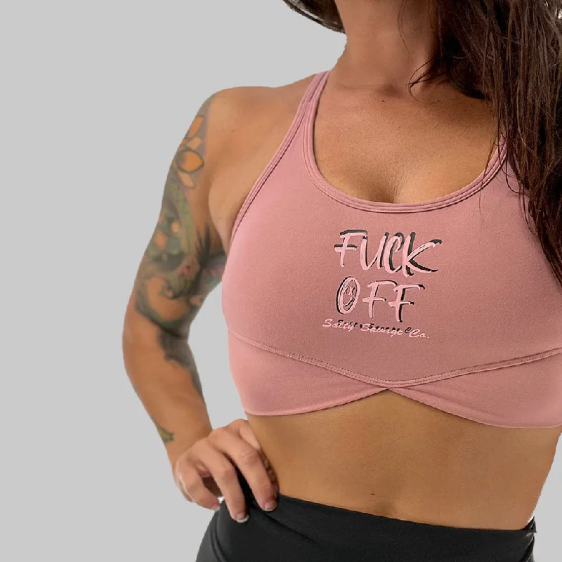 Salty Savage Ladies “Fuck Off” V Cut Sports Bra | Pink