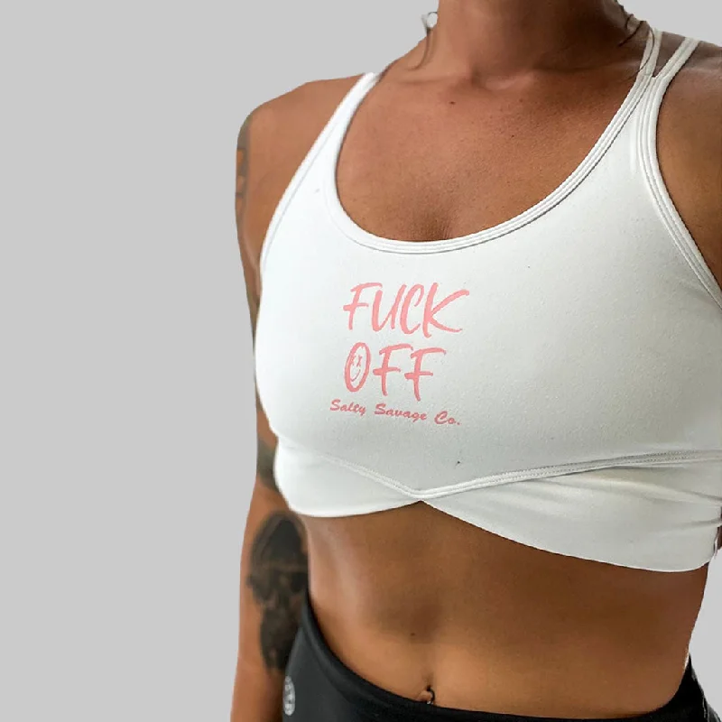 Salty Savage Ladies "Fuck Off" V Cut Sports Bra | Pink