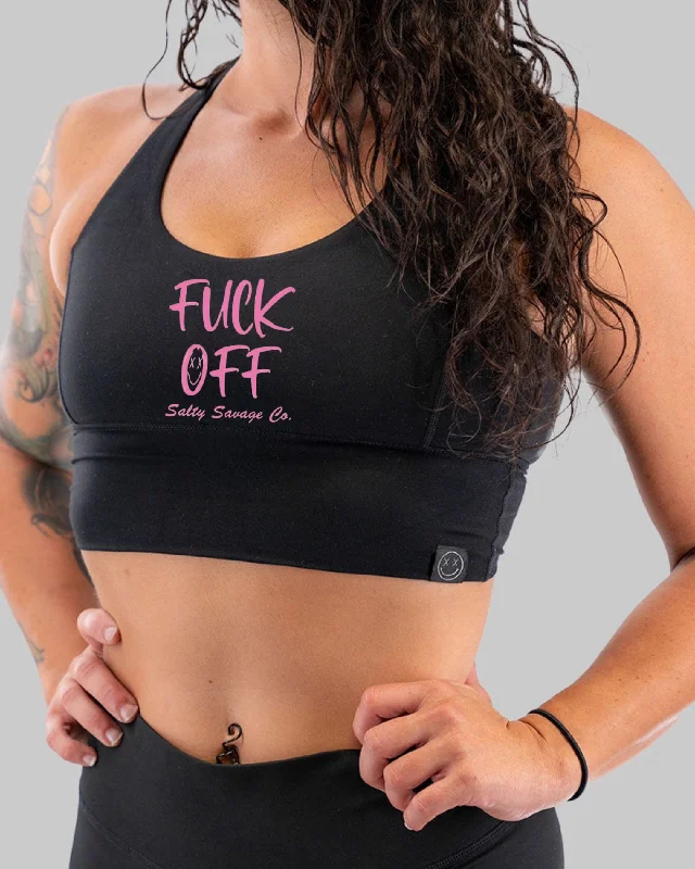 Salty Savage Ladies "Fuck Off" X Back Longlne Sports Bra | Cocoa Beach Performance | Pink