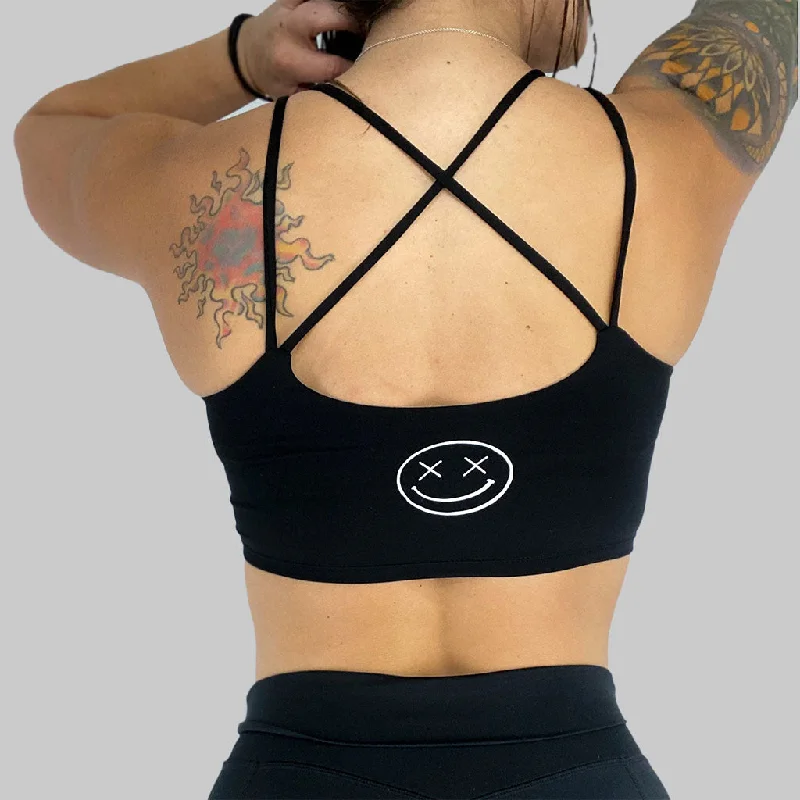 Salty Savage Ladies “OG Smile” Cross Back Longline Sports Bra | Black