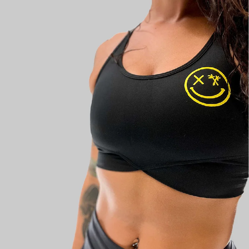 Salty Savage Ladies “Spliced Smile” V Cut Sports Bra | Yellow